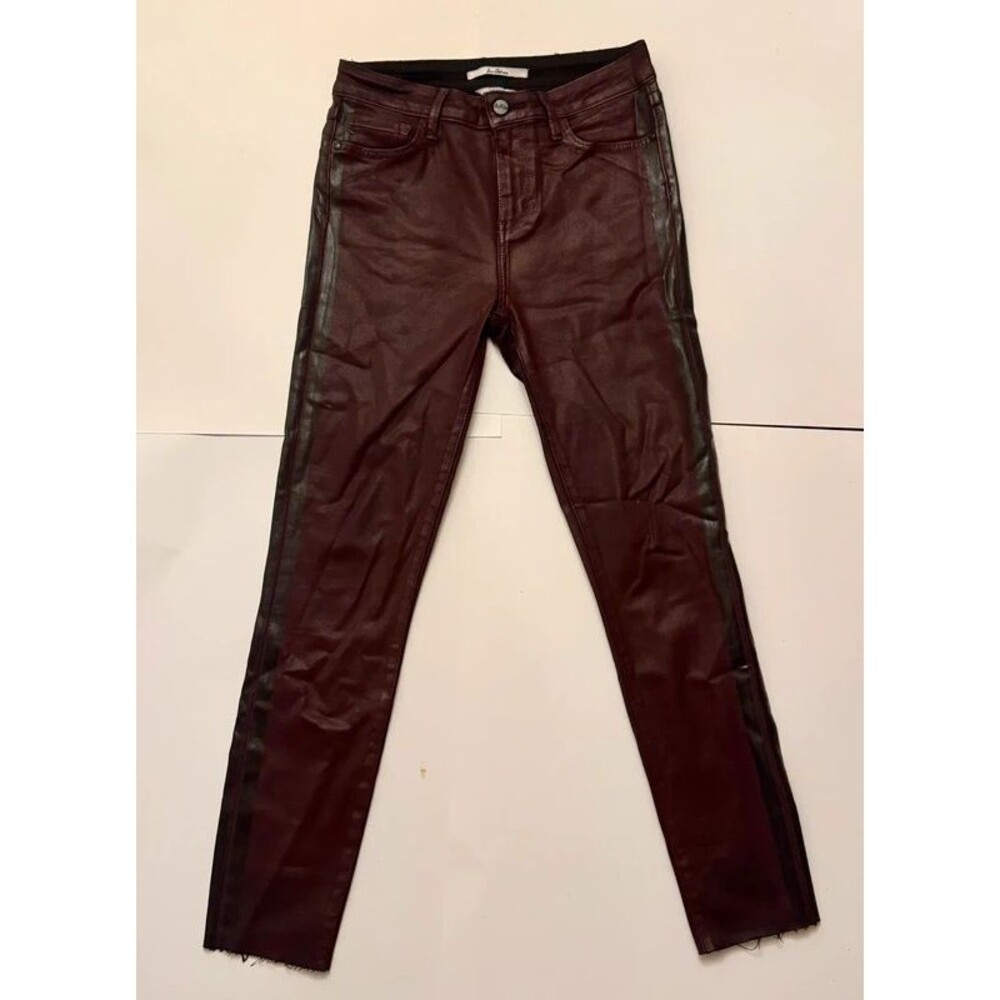 Sam Edelman The Kitten Burgundy Coated Skinny Jeans Side Stripe Size 28